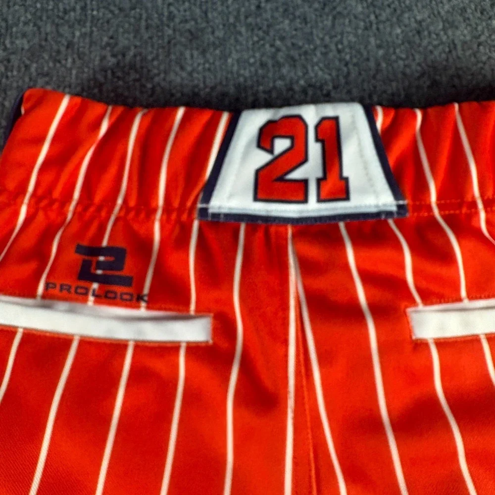 Prolook Five Cities Babe Ruth Baseball Pants Youth 26x29.5 Orange Pinstriped #21
